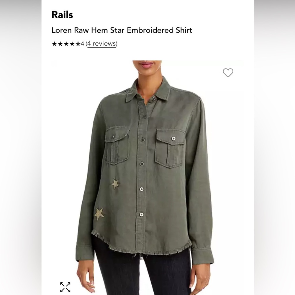 NWT Rails Loren Star Military Twill button down. Olive/gold size small